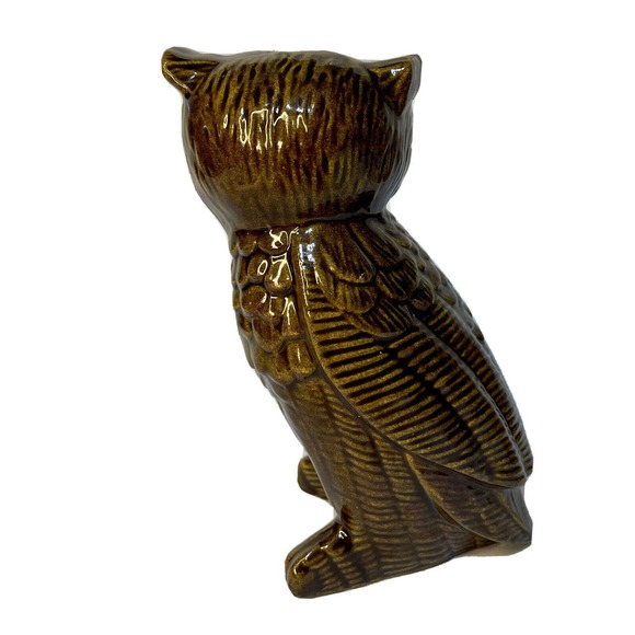 Vintage Mid Century Modern Owl Collection Figurines Set Three Brown & Yellow - Picture 4 of 16